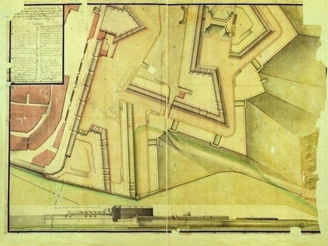 Plano de las Fortificaciones del Frente de Tierra, realizado por Phelipe Cramer el 22 de Noviembre de 1753. (Serv. Geogr. del Ejército).
