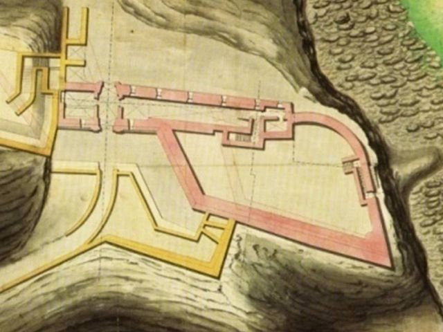 Plano atribuido al Cuerpo de Ingenieros de la Batería del Mirador. 1735.
(Serv. Geogr. del Ejército)
