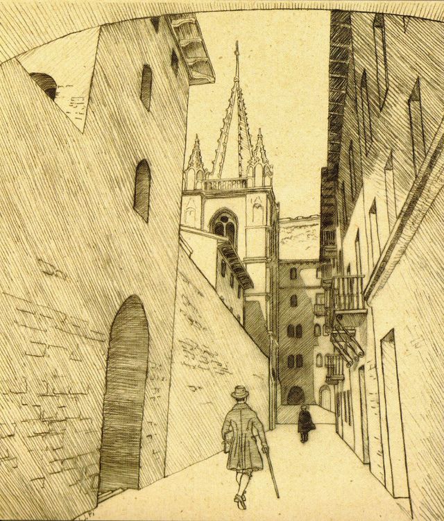 Aspecto de la calle Campanario hacia 1800, recreada en la publicación 