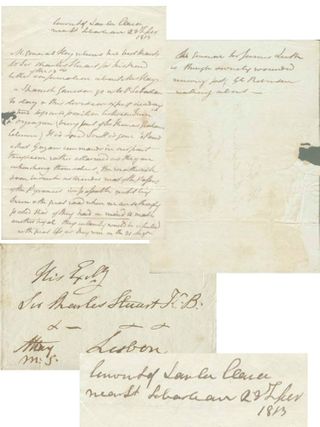 Carta autógrafa del General A. Hay, escrita desde el Convento de Santa Clara, en la Isla del mismo nombre de San Sebastián, poco antes de partir con la 5ª División hacia el Bidasoa. Su firma se aprecia en el tercer documento, en su esquina inferior izquierda.