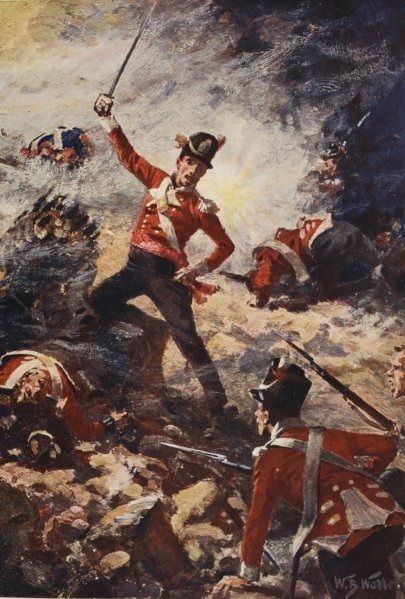 El teniente Colin Campbell dirigiendo el 'forlorn hope' en el ataque del 25 de julio de 1813 a la brecha de San Sebastián. Dibujo de William Barnes Wollen