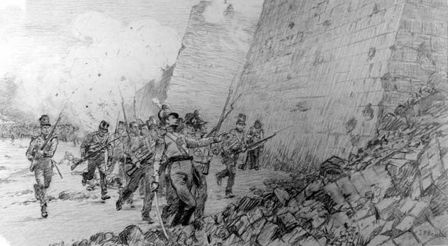 Boceto del cuadro anterior, modificado por el autor. Se cambió entre otros detalles el shako del teniente.