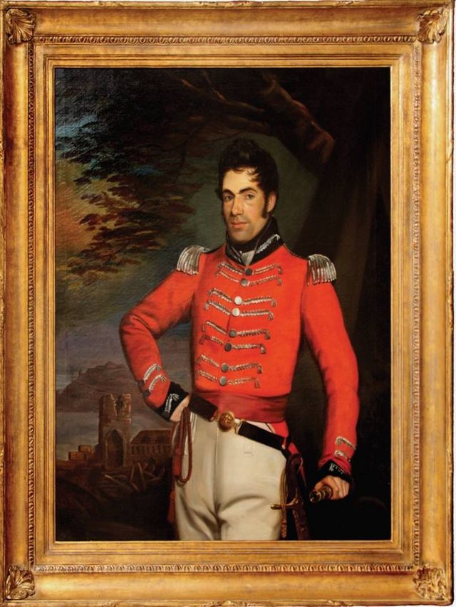 Retrato del Brigada Mayor James Taylor, sobre la colina de San Bartolomé. 
Óleo sobre lienzo (125'5 x 98'5) de la escuela de Henry Raeburn.
Edimburgo 1814.